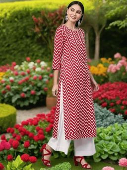 Gahan - Womens Red Viscose Rayon Straight Printed Kurta with Palazzo