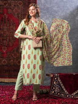 Gahan - Womens Floral Printed Regular Kurta with Pant & Dupatta