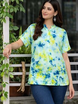 Maaesa - Women Hand Tie and Dye Rayon Slub Short Sleeves Regular Fit Top