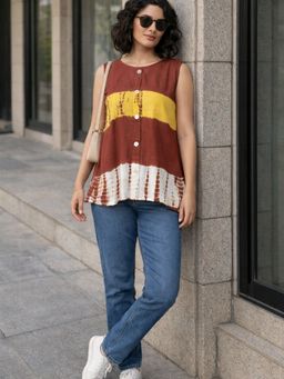 Maaesa - Women Hand Tie and Dye Casual Rayon Regular Fit Brown Top