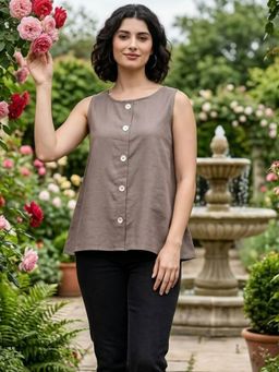 Maaesa - Women Solid Rayon Slub Sleeveless Regular Fit Top