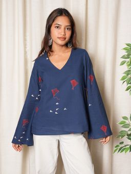 NISHORAMA - Blue Sakshi Bell Sleeved Top