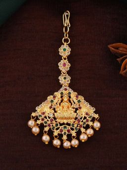 Estele - Gold Plated CZ Enchanting Lakshmi Ji Designer Maang Tikka with Pearl for Women
