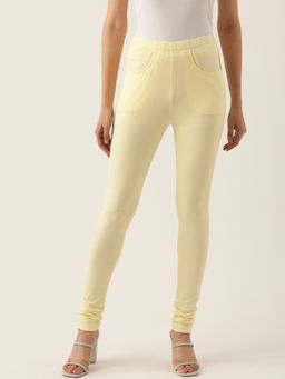 BRINNS - Women Yellow Churidar Length Cotton Leggings