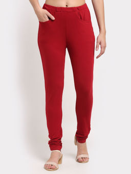 BRINNS - Women Red Churidar Length Cotton Leggings