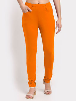 BRINNS - Women Orange Churidar Length Cotton Leggings