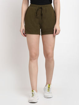 BRINNS - Women Olive Regular Fit Cotton Shorts