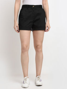 BRINNS - Women Black Solid Regular Fit Cotton Shorts