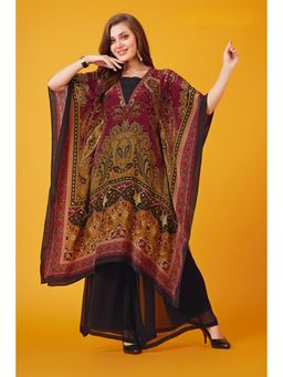 FREYAA - Maroon Elegant Detailing Long Viscose Kaftan Kurta