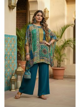 FREYAA - Peacock Blue Printed Kaftan Kurti