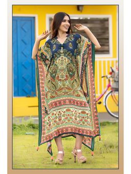 FREYAA - Chic Blue Printed PatternsLong Kaftan Dress