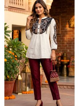 FREYAA - White Aura Line Pattern A-Line Tunic