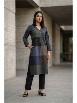 FREYAA - Dark Grey Grace Patterned Cotton Kurta
