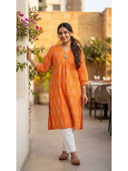 FREYAA - Orange Radiance Printed Cotton Long Kurta