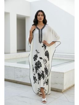 FREYAA - Elegant Black Floral Pattern Kaftan Dress