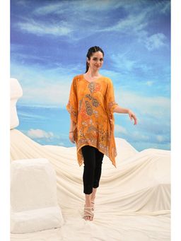 FREYAA - Mustard Mirror Work Embroidered Short Kaftan Kurti