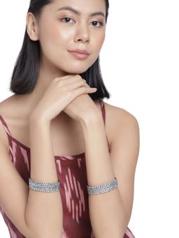 Accessher - Set of 12 Silver Plated Black Bangle Set for Women - 2.4