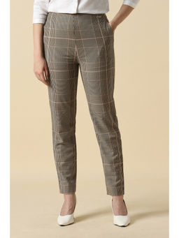 Allen Solly - Beige Polyester Regular Fit Checks Formal Trouser