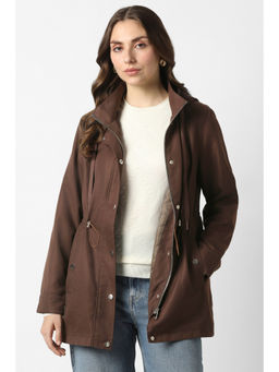 Van Heusen - Brown Polyester Full Sleeves High Neck Solid Wintercoat