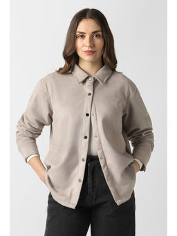 Van Heusen - Beige Polyester Blend Full Sleeves Collar Neck Solid Shaket
