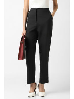 Van Heusen - Black Cotton Blend Slim Fit Solid Formal Trouser