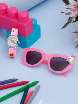 Stol'N - Unicorn Designed Cat Eye Sunglass & Creative Designed Wrist Watch- Pink
