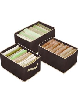 House of Quirk - Wardrobe Clothes Drawer Organizer With Handle Brown (Set of 3)