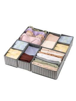 House of Quirk - Foldable Cloth Storage Box Closet Dresser Drawer Organizer Grey (Set of 8)