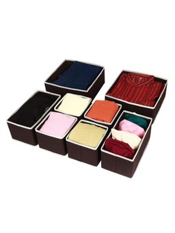 House of Quirk - Foldable Cloth Storage Box Closet Dresser Drawer Organizer Brown (Set of 8)