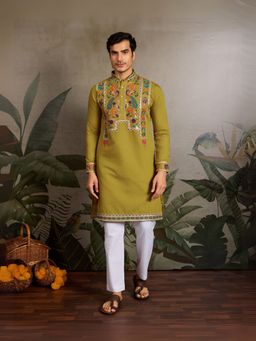 Odette - Green Viscose Silk Embroidered Stitched Kurta