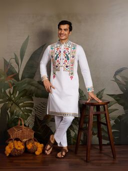Odette - White Viscose Silk Embroidered Stitched Kurta