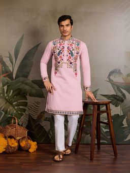 Odette - Pink Viscose Silk Embroidered Stitched Kurta