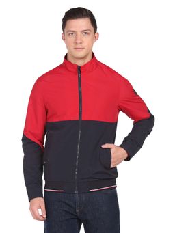 Arrow - Sports Men Red & Navy Blue High Neck Colour Block Jackets