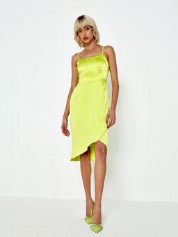 Cover Story - Lime Satin Wrap Dress