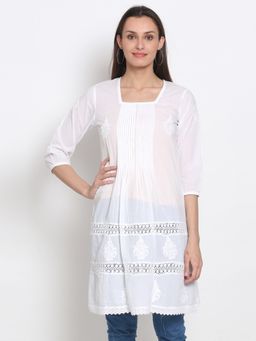 PARAMOUNT CHIKAN - Women's White Hand Embroidered Lucknowi Chikankari Cotton Tunic