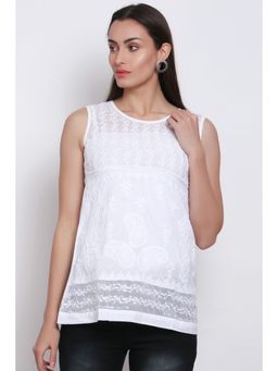 PARAMOUNT CHIKAN - Women's White Hand Embroidered Chikankari Cotton Tunic