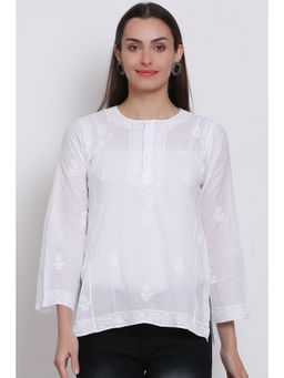 PARAMOUNT CHIKAN - Women's White Ethnic Motifs Embroidered Chikankari Pure Cotton Tunic