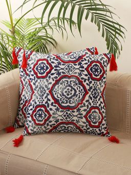 Jamio FIrati - Navy Blue Beige Set Of 5 Embroidered Square Cushion Covers