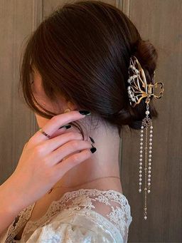 Yellow Chimes - Women Gold-Toned & White Claw Clip