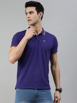 Urbano Fashion - Men Purple Solid Slim Fit Half Sleeve Cotton Polo T-shirt