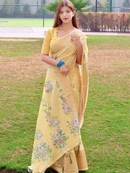 Odette - Yellow Elegant Soft Silk Saree with Unstitched Blouse