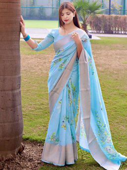 Odette - Blue Elegant Soft Silk Saree with Unstitched Blouse