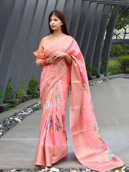 Odette - Peach Elegant Soft Silk Saree with Unstitched Blouse