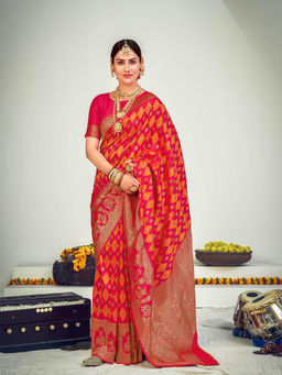 Odette - Traditional Pink Banarasi Silk Saree with Unstitched Blouse