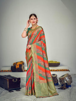 Odette - Traditional Multi-Coloured Banarasi Silk Saree with Unstitched Blouse