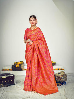 Odette - Traditional Pink Banarasi Silk Saree with Unstitched Blouse