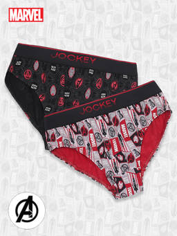 Jockey - M501 Boys Marvel Avengers Cotton Printed Brief-Black & Chilli Pepper (Packof 2)