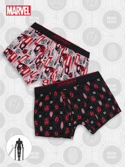 Jockey - M502 Boys Marvel Avengers Cotton Printed Trunk-Black & ChilliPepper (Pack of 2)