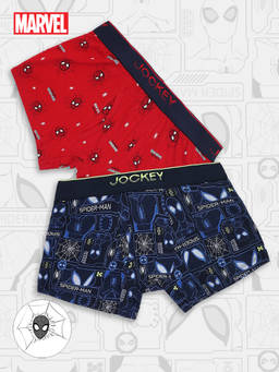Jockey - M502 Boys Marvel Spiderman Cotton Printed Trunk-Navy & Chilli Pepper (Packof 2)