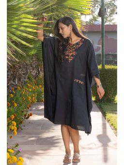 NAVYAS FASHION - Black Embroidered Khari Cotton Kaftan Dress